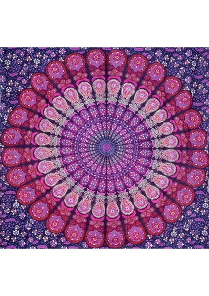 Hippi Bohem Psychedelic Altın Mavi Tavuskuşu Mandala Duvar Asılı Yatak Goblen (Mor Pembe, Boyut: 59,1" x 78,7") (Yurt Dışından)