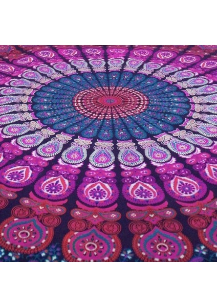 Hippi Bohem Psychedelic Altın Mavi Tavuskuşu Mandala Duvar Asılı Yatak Goblen (Mor Pembe, Boyut: 59,1" x 78,7") (Yurt Dışından)
