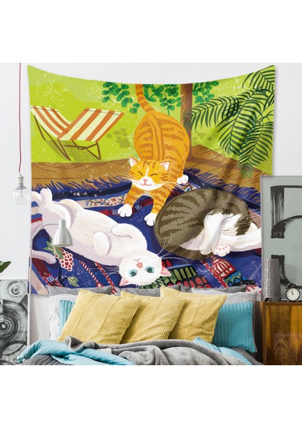 Goblen Estetik Sanat Ev Arka Plan Kumaş Dekor Hediye Sevimli Kedi Girly Oturma Odası Yatak Odası Dekor Için Küçük Taze Goblen (1, 71 x 91 Inç) (Yurt Dışından)