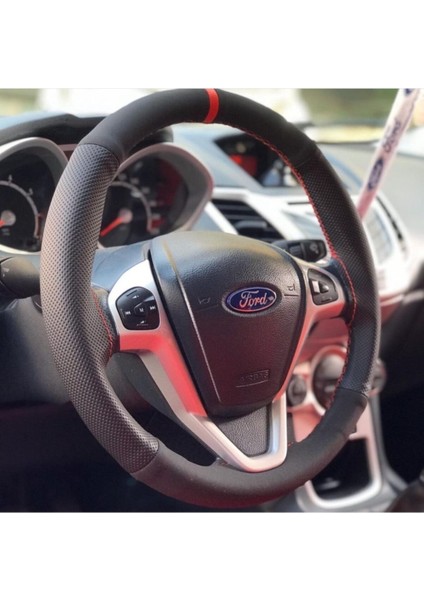 Ford Focus Araç Kırmızı Yüzüklü Noktalı Nubuk Deri Direksiyon Kılıfı