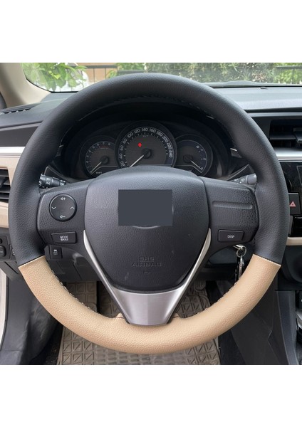Toyota Auris Çift Renk Koyu Bej Desen Dikmeli Deri Direksiyon Kılıfı