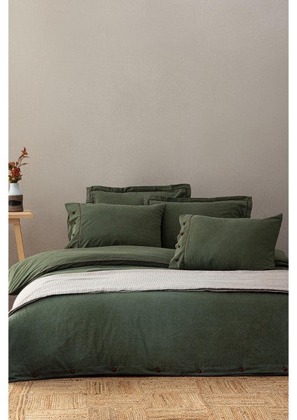 Havin Yeşil Çift Kişilik %100 Organik Pamuk Saten Parça Boyalı Nevresim Takımı