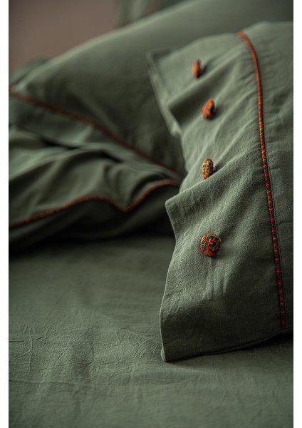 Havin Yeşil Çift Kişilik %100 Organik Pamuk Saten Parça Boyalı Nevresim Takımı modelleri