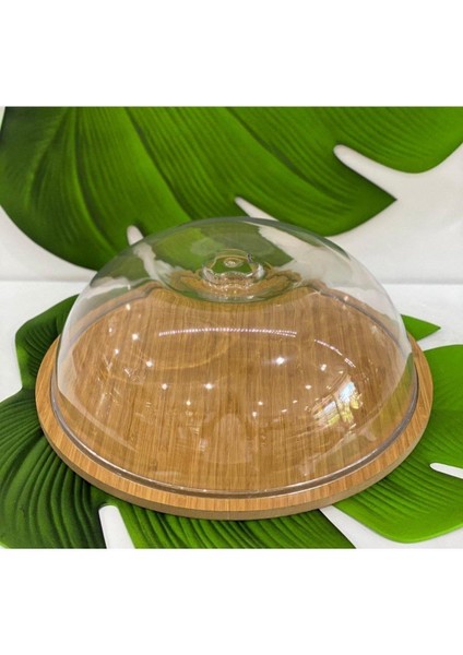 Ahşap Stand Akrilik Kap Büyük Kek Fanus (Stand 31.5/kap 30CM)