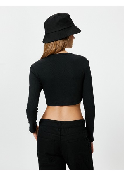 Uzun Kollu Crop Tişört Kaşkorse Bisiklet Yaka Slim Fit fırsatları