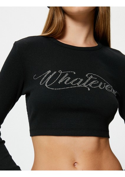 Uzun Kollu Crop Tişört Kaşkorse Bisiklet Yaka Slim Fit indirimleri