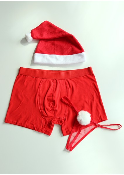 Yılbaşı Özel Kutusunda 2li Noel Seti - Kırmızı Boxer Ponponlu Tanga fiyatları