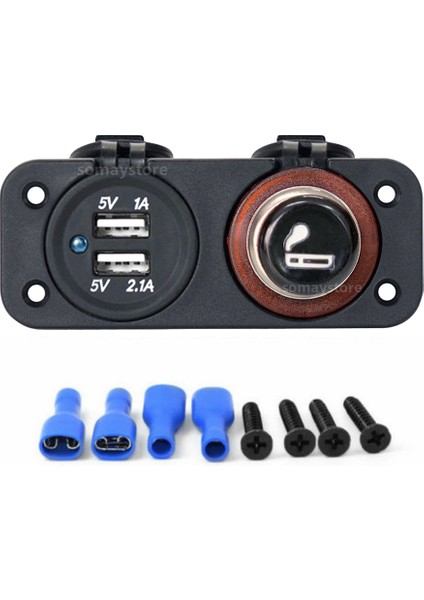 Marin USB + Çakmak Soketi Plastik Çerçeveli 12-24V