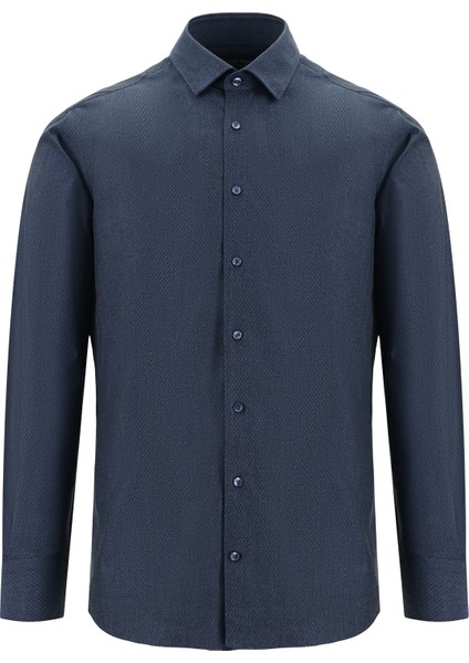 Uzun Kol Slim Fit Desenli Pamuk Gömlek
