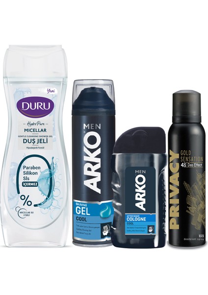 Erkek Bakım Seti 1 ( Jel, Kolonya, Deodorant, Duş Jeli)