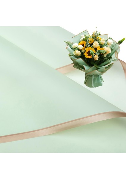 Çiçek Ambalaj Kağıdı - Nil Yeşili - Altın Kenarlı - Mat Opp 58X58 cm - 20 Adet