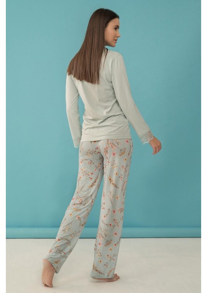 4065 Klasik Çıtır Çiçek Baskılı Uzun Kol Bayan Pijama Takım