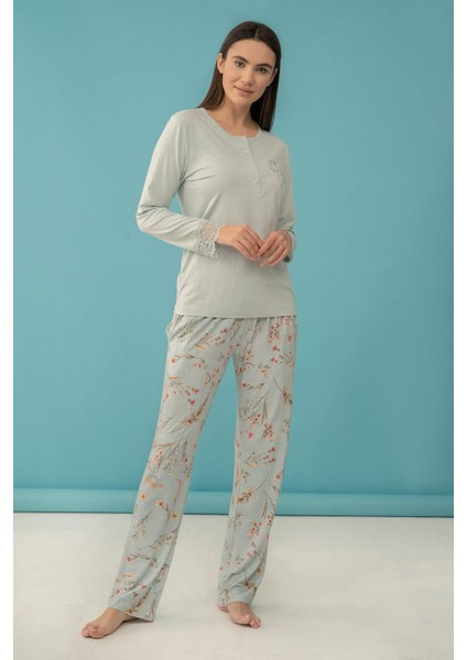 4065 Klasik Çıtır Çiçek Baskılı Uzun Kol Bayan Pijama Takım