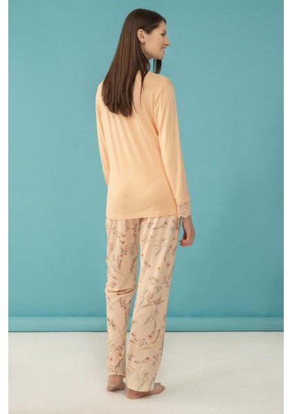 4065 Klasik Çıtır Çiçek Baskılı Uzun Kol Bayan Pijama Takım