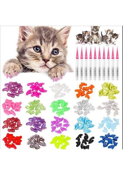 Yeşil L 20 Adet Renkli Kedi Tırnak Kapakları Yumuşak Kedi Pençesi Yumuşak Paws Ücretsiz Yapışkanlı Tutkal Pet Tırnak Koruyucu Kapak (Yurt Dışından)