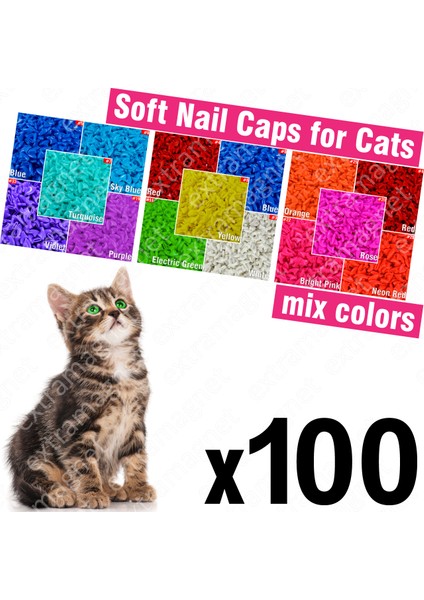 Turkuaz Simli Xs Kediler Için 100'LÜ Yumuşak Tırnak Kapakları + 5x Yapıştırıcı + 5x Aplikatör /* Xs, S, M, L, Kapak, Kedi, Pençe, Pençe, Zot */ (Yurt Dışından)