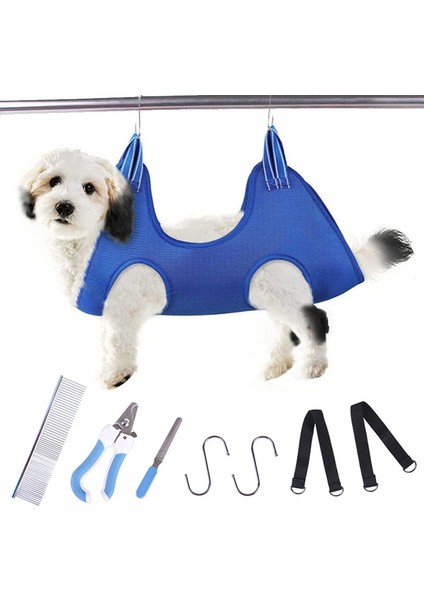 Mavi Set L Çivi Kesme Ve Saç Kurutma Için Evcil Hayvan Hamak Köpek Kedi Bakım Hamakları Kısıtlama Çantası Pet Shop Budama Seti Tarak Tırnak Makası (Yurt Dışından)