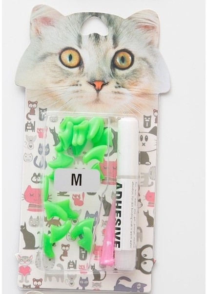 Elektrik Yeşil L 20 Adet/grup Moda Blister Kart Yumuşak Silikon Kedi Tırnak Kapakları Kedi Paw Pençe Pet Tırnak Koruyucu Yapışkan Tutkal ve Aplikatör ile (Yurt Dışından)