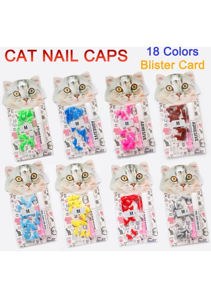Elektrik Yeşil L 20 Adet/grup Moda Blister Kart Yumuşak Silikon Kedi Tırnak Kapakları Kedi Paw Pençe Pet Tırnak Koruyucu Yapışkan Tutkal ve Aplikatör ile (Yurt Dışından) fiyatları