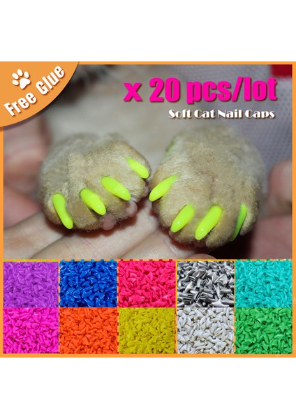 Mavi Glitter L 20 Adet Renkli Kedi Tırnak Kapakları Yumuşak Kedi Pençesi Yumuşak Paws Ücretsiz Yapışkanlı Tutkal Pet Tırnak Koruyucu Kapak (Yurt Dışından) fiyatları