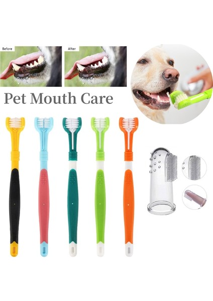1 Takım Üç Taraflı Pet Diş Fırçası Kedi Köpek Temizleme Fırçası Kötü Nefes Tartar Diş Bakımı Aracı Evrensel Pet Cins Ağız Temizleme Malzemeleri (Yurt Dışından)