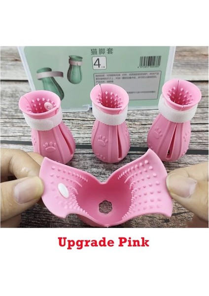 Kutu ile Yükseltme Pembe Anti-Isırma Banyo Yıkama Kedi Pençesi Kapak Kesim Çiviler Ayak Koruyucu Pet Paw Koruyucu Anti-Scratch Kedi Ayakkabı Çizmeler Ayarlanabilir (Yurt Dışından)
