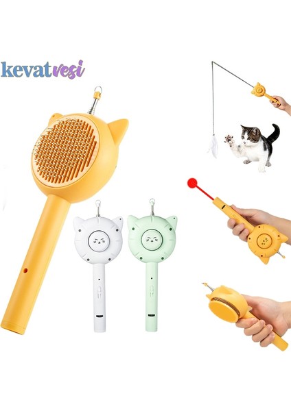 Beyaz Çok Fonksiyonlu Kedi Tarak Epilasyon Fırçası Kedi Alay Sopa Kedi Lazer Pointer Pet Masaj Tarak Bakım Malzemeleri USB Şarj (Yurt Dışından)