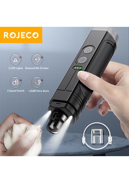 P3 Siyah P3 Rojeco P3 Elektrikli Evcil Hayvan Tırnak Törpüsü Profesyonel Köpek Tırnak Makası + 2 LED Işık Şarj Edilebilir Kedi Pençesi Tırnak Bakım Aksesuarları (Yurt Dışından)