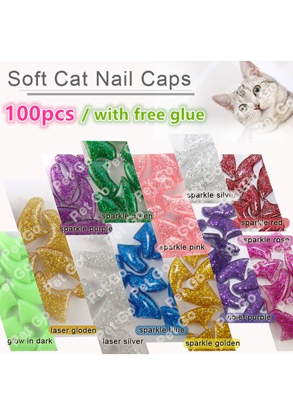 Glıtter Mavi S Yeni Moda Renk Kedi Tırnak Kapakları Yumuşak Kedi Pençesi Yumuşak PAWS100PCS/LOT Ücretsiz Yapışkanlı Tutkal ile Boyut Xs S M Lgift Evcil Hayvan Için (Yurt Dışından) modelleri