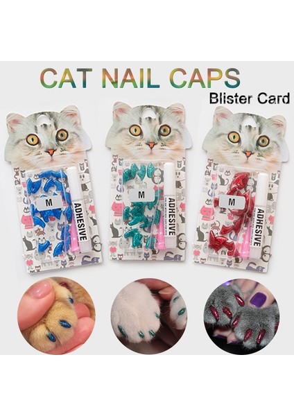 Glitter Voiet M 20 Adet/grup Yeni Blister Kart Yumuşak Silikon Kedi Tırnak Caps Tutkal ve Aplikatör ile Kedi Paw Pençe Pet Tırnak Koruyucu Boyutu Xs/s/m/l (Yurt Dışından)