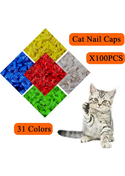 Kırmızı M 100 Adet Yumuşak Kedi Tırnak Kapakları Ücretsiz Tutkal + Aplikatör Boyutu Xs, S, M, L, Kapak, Pençe, Pençe (Yurt Dışından)
