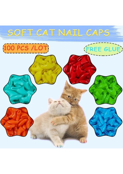 Siyah M 100 Adet Yeni Moda Kedi Tırnak Kapakları Yumuşak Kedi Pençesi Kapaklar Kedi Tırnak Koruyucu Ücretsiz Yapıştırıcı ve Aplikatör ile Boyutu Xs S M L (Yurt Dışından)