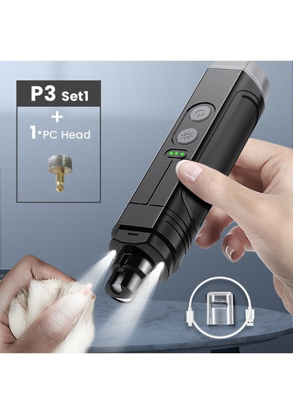 P3 Set1 P3 Rojeco P3 Elektrikli Evcil Hayvan Tırnak Törpüsü Köpek Tırnak Makası Led Şarj Edilebilir Evcil Hayvan Kırkma Makinesi Kedi Pençe Tırnak Kesici Bakım Aksesuarları (Yurt Dışından)