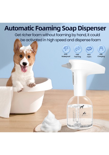 Beyaz Rojeco Otomatik Kedi Sabun Köpük Dağıtıcı Elektrikli Pet Akıllı Banyo Sıvı Sabun ve Şampuan Dispenseri Köpek Duş Dispenseri (Yurt Dışından) modelleri