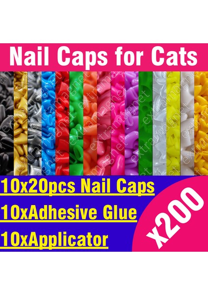 Mor S 200 Adet - Kediler Için Yumuşak Tırnak Başlıkları + 10X Yapışkan Tutkal + 10X Aplikatör /* Xs, S, M, L, Pençe, Pençe, Kapak, Lot, Kedi */ (Yurt Dışından) fiyatları