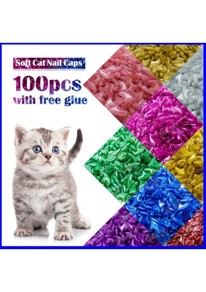 Mor Glitter M Yeni Moda Renk Kedi Tırnak Kapakları Yumuşak Kedi Pençe Yumuşak Paws100Pcs/Lot Yapışkanlı Tutkal İle Boyut Xs S M Lgift Evcil Hayvan Için (Yurt Dışından) fiyatları
