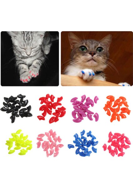 Kırmızı S Yeni 20 Adet Sevimli Silikon Yumuşak Kedi Tırnak Kapakları/kedi Pençe Pençesi/ark ile Pet Tırnak Koruyucu/kedi Tırnak Kapağı Ücretsiz Tutkal Aplikatör ile (Yurt Dışından)