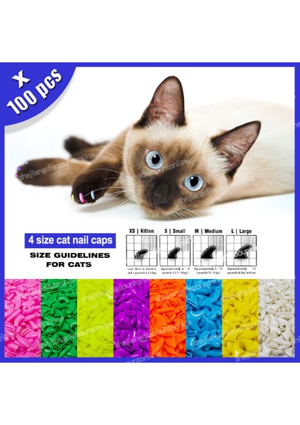Açık Pembe L 100 Adet / Grup Kedi Tırnak Kapakları Yumuşak Pençe Tırnak Koruyucu ile Ücretsiz 5x Yapıştırıcı Tutkal + 5x Aplikatör Xs S M L (Yurt Dışından)