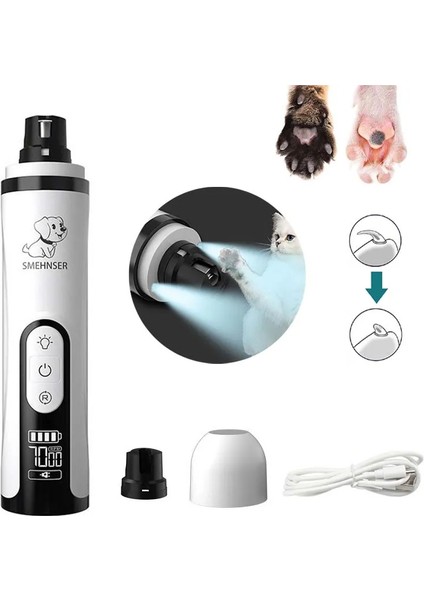 3 Adet Kafaları ile Elektrikli Evcil Hayvan Tırnak Törpüsü LED Işık ile Kedi Köpekler Tırnak Makası USB Şarj Edilebilir Pençeleri Tırnak Kesici Evcil Hayvan Bakım Giyotin Malzemeleri (Yurt Dışından)