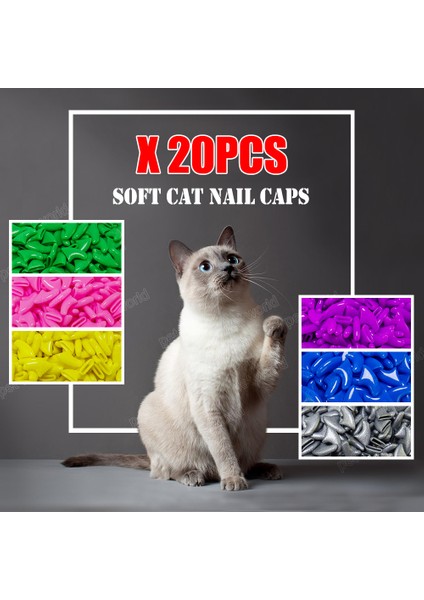 Curry Xs 20 Adet Yumuşak Kedi Silikon Tırnak Kapakları / Kedi Tırnak Kapağı / Kedi Pençeleri / Yapışkan Tutkal Ve Aplikatörlü Evcil Hayvan Tırnak Koruyucusu Boyut Xs S M L (Yurt Dışından)