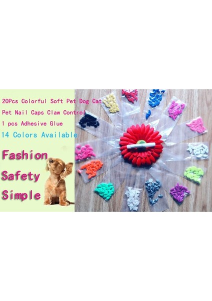 J Xl Sıcak Satış 20 Adet Renkli Yumuşak Pet Köpek Kedi Yavrusu Paw Pençe Kontrol Tırnak Kapakları Pençe Kontrol Paws Kapalı + 1 Adet Yapıştırıcı Tutkal Güvenlik (Yurt Dışından) modelleri