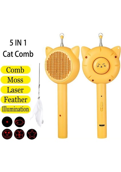 Sarı 5in1 Pet Bakım Tarağı Kedi Dökülme Fırçası Saç Kürk Sökücü Tarak Kedi Sopa Oyuncaklar Lazer Kedi Oyuncak Yavru Oynarken Teaser Değnek Oyuncak (Yurt Dışından)
