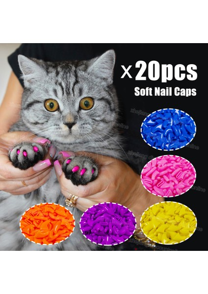 Rose Glitter L 20 Adet Silikon Yumuşak Kedi Tırnak Kapakları/Kedi Pençe Pençesi/Evcil Hayvan Tırnak Koruyucusu/Kedi Tırnak Kapağı Tutkal Ve Aplikatör İle (Yurt Dışından)