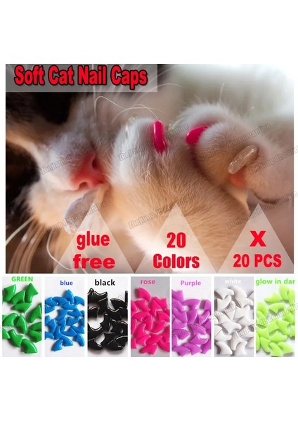 Pembe Parıltı Xs 20 Adet/Grup Yumuşak Kedi Silikon Tırnak Kapakları Yumuşak Kedi Paw Evcil Hayvan Tırnak Koruyucusu Yapışkanlı Tutkal Ve Aplikatör Boyutu Xs S M L (Yurt Dışından) fiyatları