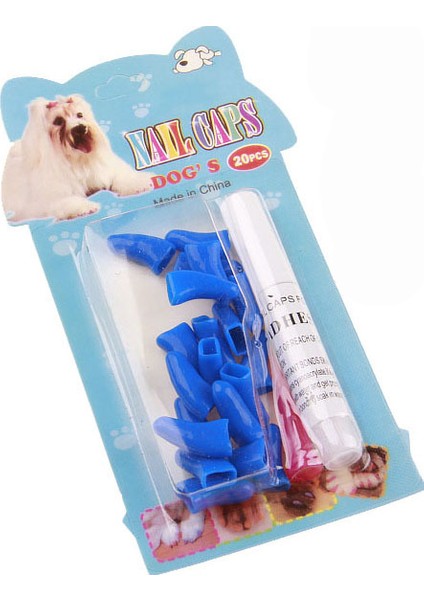Mavi S-Dog Yumuşak Kedi Tırnak Kapakları Köpek Paw Tırnak Koruyucu Pençe Kap Yavru Tırnak Kapak Pet Paws Yapışkanlı Tutkal ile Caps Kedi Bakım Malzemeleri (Yurt Dışından)