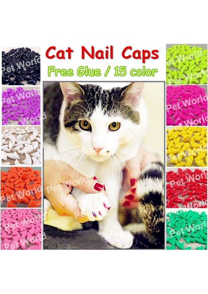 Gök Mavisi S 20 Adet/grup Kedi Tırnak Kapakları Yumuşak Kedi Pençe Kedi Pençesi Xs, S , M, L Ücretsiz Tutkal ile (Yurt Dışından)