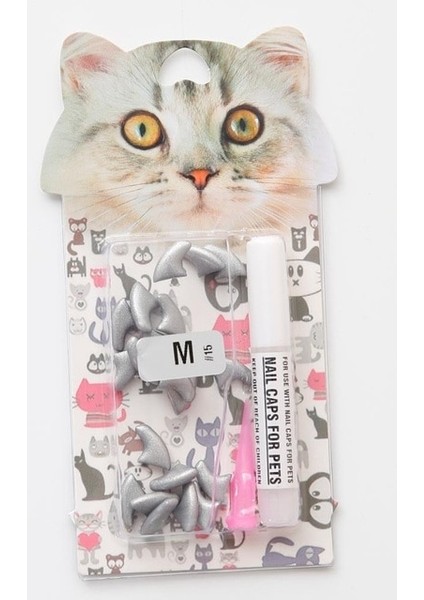 Şerit Xs 20 Adet/grup Moda Blister Kart Yumuşak Silikon Kedi Tırnak Kapakları Kedi Paw Pençe Pet Tırnak Koruyucu Yapışkan Tutkal ve Aplikatör ile (Yurt Dışından)