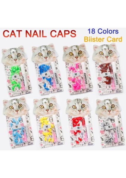 Şerit Xs 20 Adet/grup Moda Blister Kart Yumuşak Silikon Kedi Tırnak Kapakları Kedi Paw Pençe Pet Tırnak Koruyucu Yapışkan Tutkal ve Aplikatör ile (Yurt Dışından) modelleri