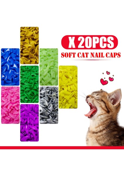 Şerit Xs 20 Adet/grup Moda Blister Kart Yumuşak Silikon Kedi Tırnak Kapakları Kedi Paw Pençe Pet Tırnak Koruyucu Yapışkan Tutkal ve Aplikatör ile (Yurt Dışından) indirimleri