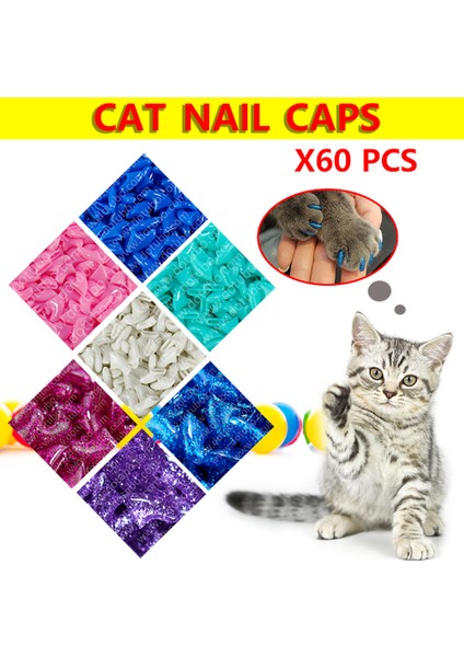 Lazer Gümüş M Sıcak Satış 60 Adet Yumuşak Pet Kedi Tırnak Caps Ücretsiz Tutkal ve Aplikatör ile Pençe Kontrol Paws Boyutu Xs S M L (Yurt Dışından)